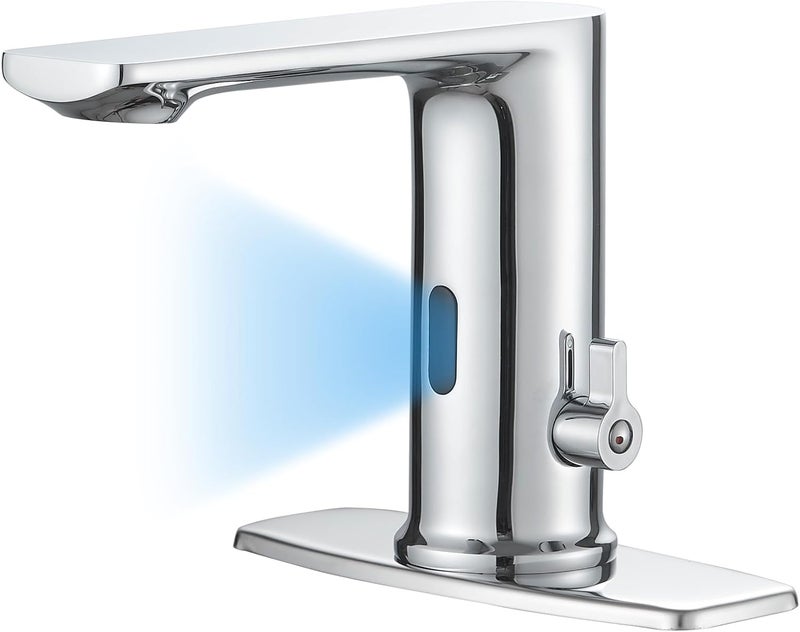 BATHFINESSE Touchless Bathroom Sink Faucet, Single Handle Temperature Adjustment, Hands-Free Commercial Motion Sensor Faucet, Electronic Infrared Smart, Solid Brass, Polishe Chrome - Image 1